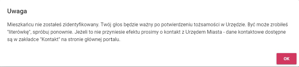 Komunikat o niepoprawnych danych głosującego